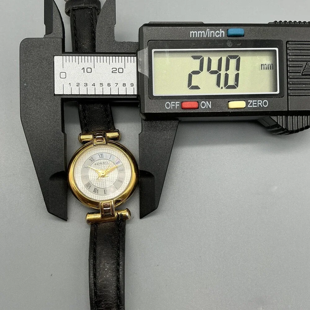 Vintage Fossil Womens Watch 24mm Gold Tone Black Leather PC-9275 New Battery